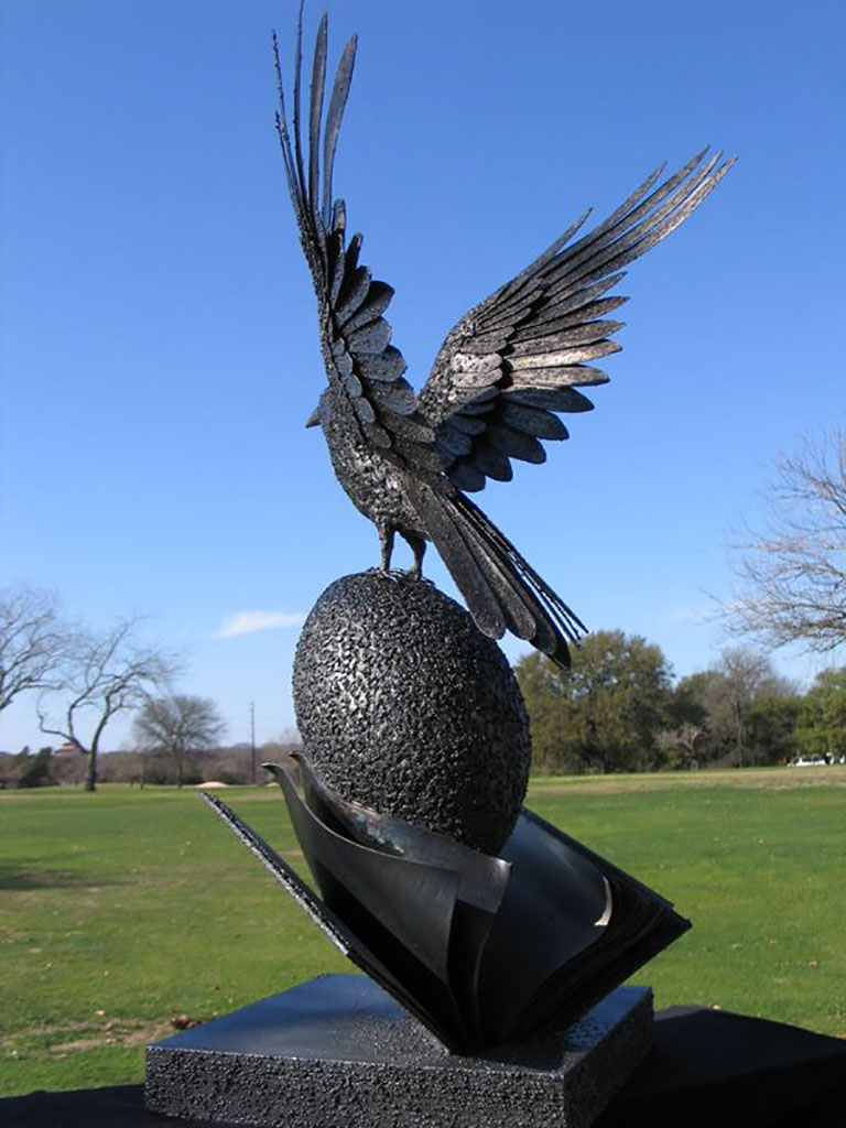 Baltimore Ravens Super Bowl sculpture by George Sabra made from reclaimed Orange Bowl Stadium material